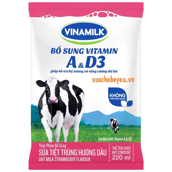 SỮA VINAMILK BỊCH 220ML DÂU