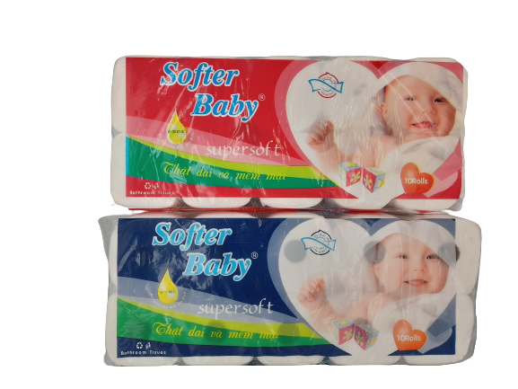 GIẤY VỆ SINH SOFTER BABY 10 CUỘN  XANH/ HỒNG